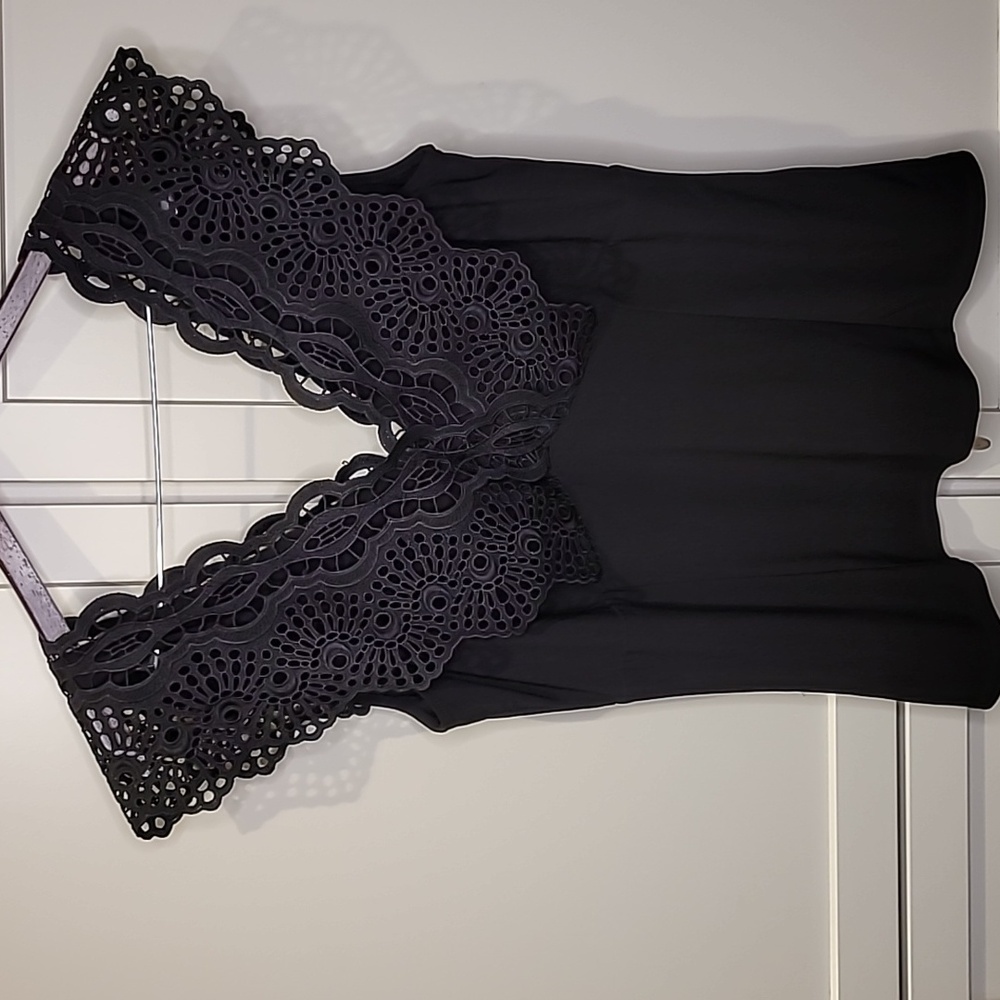 White House|Black Market, black lace shirt, size large